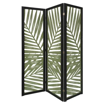 Homezia 67" Green Solid Woodfolding Three Panel Screen Room Divider