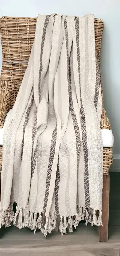 Homezia 67" X 52" Beige Quilted Cotton Striped Throw Blanket