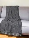 Homezia 67" X 52" Black And White Woven Cotton Striped Throw Blanket With Tassels