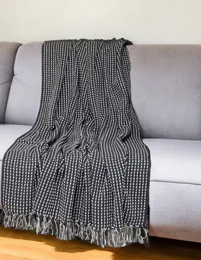 Homezia 67" X 52" Black And White Woven Cotton Striped Throw Blanket With Tassels