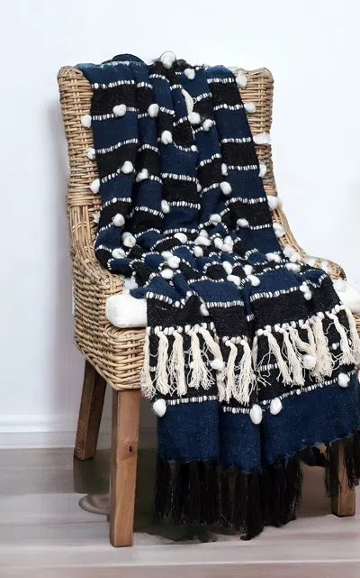 Homezia 67" X 52" Blue Quilted Wool Abstract Throw Blanket