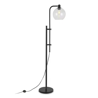 Homezia 68" Black Adjustable Reading Floor Lamp With Clear Seeded Glass Globe Shade In Transparent