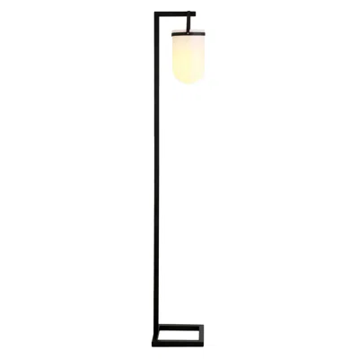 Homezia 68" Black Arched Floor Lamp With White Frosted Glass Dome Shade In Brown
