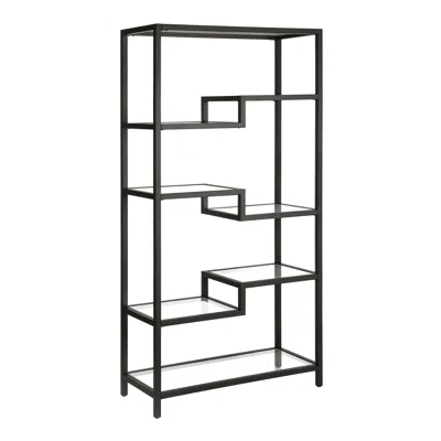Homezia 68" Black Metal And Glass Seven Tier Etagere Bookcase