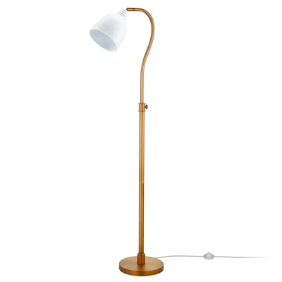 Homezia 68" Brass Adjustable Reading Floor Lamp With White Frosted Glass Dome Shade In Black