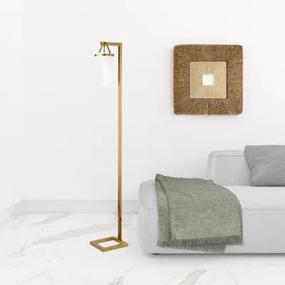 Homezia 68" Brass Arched Floor Lamp With White No Pattern Frosted Glass Dome Shade
