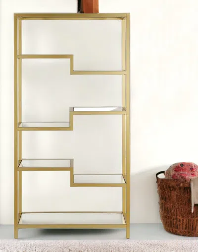 Homezia 68" Gold Metal And Glass Seven Tier Etagere Bookcase