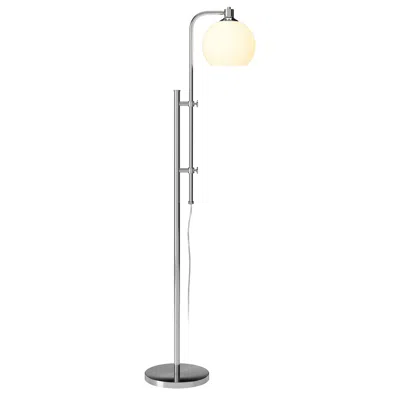 Homezia 68" Nickel Adjustable Reading Floor Lamp With White Frosted Glass Globe Shade In Metallic