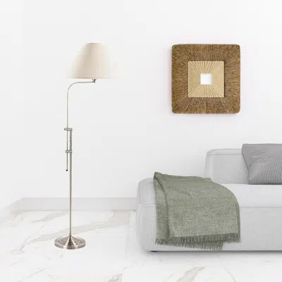 Homezia 68" Nickel Adjustable Traditional Shaped Floor Lamp With White Empire Shade In Brown