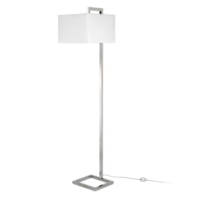 Homezia 68" Nickel Floor Lamp With White Frosted Glass Rectangular Shade In Brown