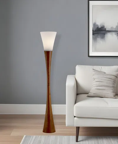 Homezia 68" Solid Wood Novelty Floor Lamp With White Cone Shade In Brown