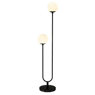 Homezia 69" Black Two Light Novelty Floor Lamp With White Frosted Glass Globe Shade In Brown