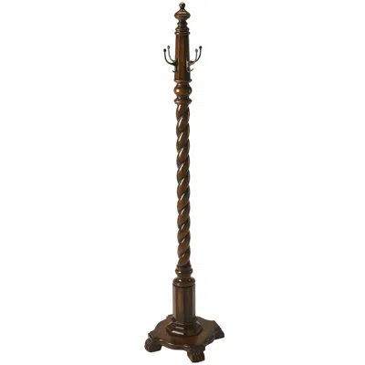 Homezia 69" Brown Cherry Free Standing Four Hook Coat Rack