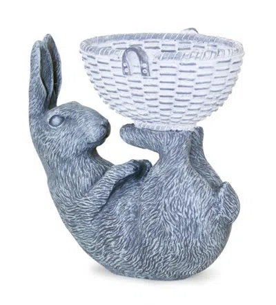 Homezia 7" Gray And White Polyresin Rabbit Figurine In Blue