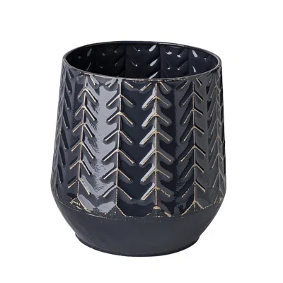 Homezia 7" Navy Organically Embossed Chevron Metal Vase In Blue