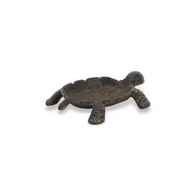 Homezia 7" Rustic Black Turtle Metal Handmade Tray In Multi