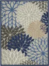 Homezia 7' X 10' Blue And Gray Floral Indoor Outdoor Area Rug
