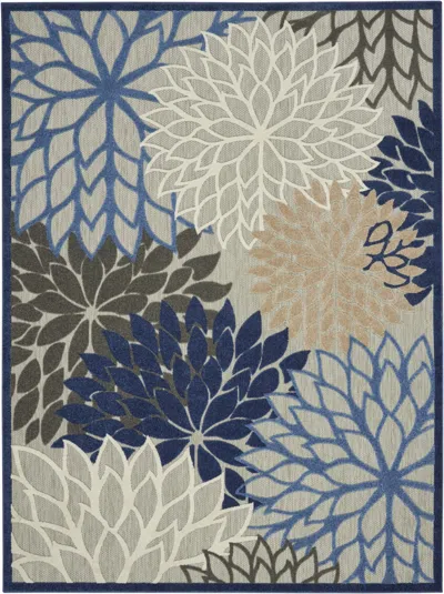 Homezia 7' X 10' Blue And Gray Floral Indoor Outdoor Area Rug In Multi