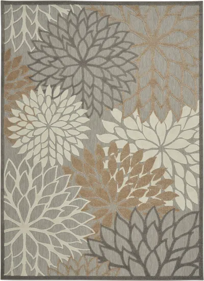 Homezia 7' X 10' Gray And Ivory Floral Indoor Outdoor Area Rug In Brown
