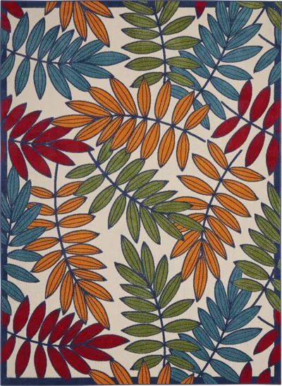 Homezia 7' X 10' Ivory And Blue Floral Indoor Outdoor Area Rug In Multi