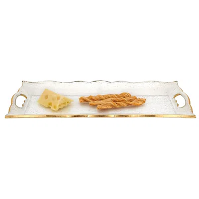 Homezia 7 X 20 Hand Decorated Scalloped Edge Gold Leaf Tray With Cut Out Handles In Multi