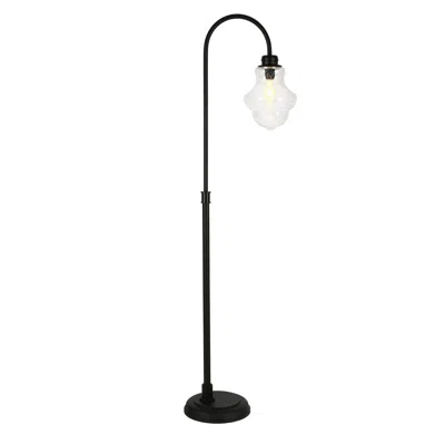 Homezia 70" Black Arched Floor Lamp With Clear Seeded Glass Empire Shade In Blue