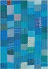 Homezia 70" X 50" Blue Kantha Silk Patchwork Throw Blanket With Embroidery