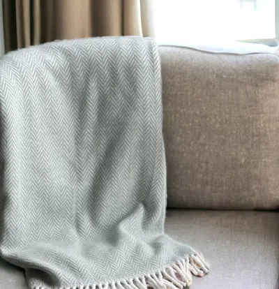 Homezia 70" X 55" Sage Woven Cotton Herringbone Plush Throw Blanket