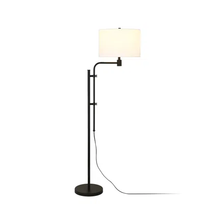Homezia 71" Black Adjustable Floor Lamp With White Frosted Glass Drum Shade