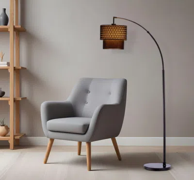 Homezia 71" Black Arched Floor Lamp With Brown Drum Shade In Purple