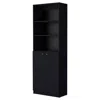 Homezia 71" Black Five Tier Bookcase With Two Doors
