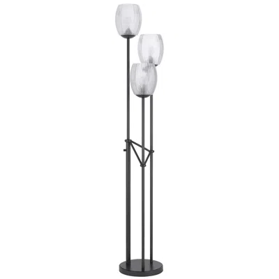 Homezia 71" Black Three Light Traditional Shaped Floor Lamp With Clear Transparent Glass Novelty Shade