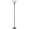 Homezia 71" Bronze Torchiere Floor Lamp With Beige Frosted Glass Dome Shade
