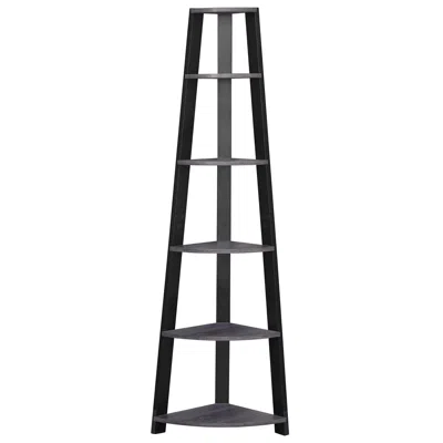 Homezia 71" Grey Wood Corner Bookcase In Black