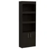 Homezia 71" Light Gray Three Tier Bookcase With Two Doors
