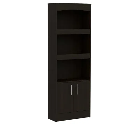 Homezia 71" Light Gray Three Tier Bookcase With Two Doors In Green