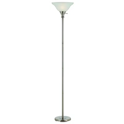 Homezia 71" Nickel Torchiere Floor Lamp With Clear Frosted Glass Dome Shade In Black