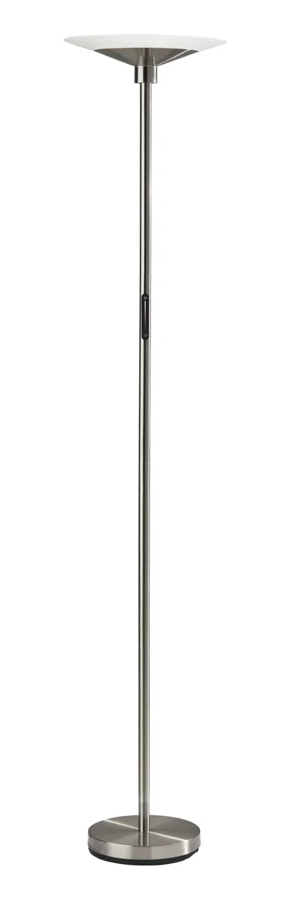 Homezia 71" Steel Led Torchiere Floor Lamp With White Solid Color Cone Shade In Gray