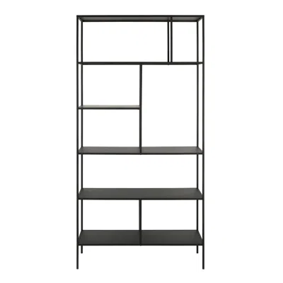 Homezia 72" Black Metal Six Tier Etagere Bookcase In Blue