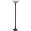 Homezia 72" Bronze Torchiere Floor Lamp With Gray And Ivory Abstract Tiffany Glass Novelty Shade