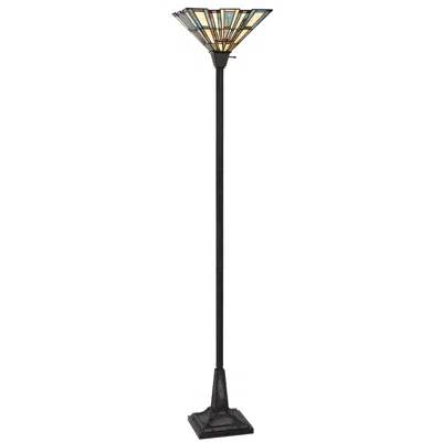 Homezia 72" Bronze Torchiere Floor Lamp With Gray And Ivory Abstract Tiffany Glass Novelty Shade In Burgundy