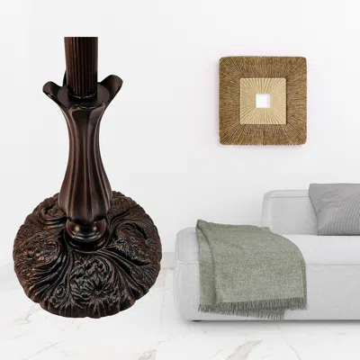Homezia 72" Brown Traditional Shaped Floor Lamp With White Geometric Stained Glass Dome Shade