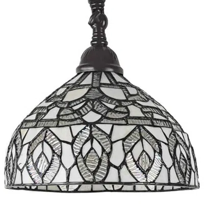 Homezia 72" Brown Traditional Shaped Floor Lamp With White Peacock Feather Stained Glass Dome Shade In Multi