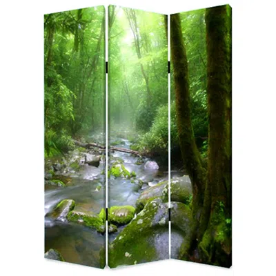 Homezia 72" Green Canvasfolding Three Panel Screen Room Divider
