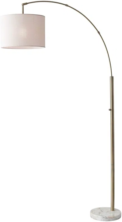 Homezia 74" Brass Arc Floor Lamp With Off White Solid Color Drum Shade In Gray
