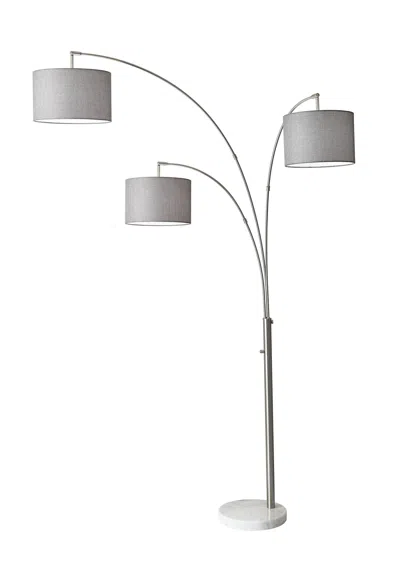 Homezia 74" White Three Light Adjustable Led Tree Floor Lamp With Gray Drum Shade