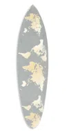 Homezia 76" X 18" X 1" Grey And Gold World Map Surfboard Wall Art