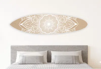 Homezia 76" X 18" X 1" Wood And Tan Tranquility Surfboard Wall Art