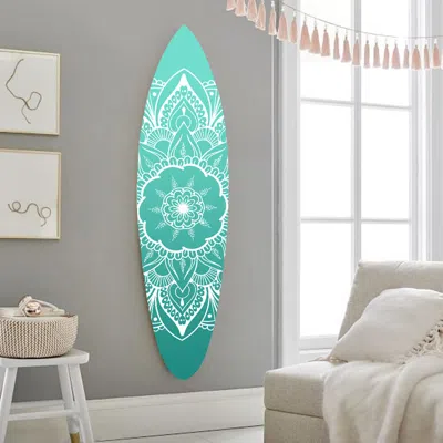 Homezia 76" X 18" X 1" Wood, Blue, Serenity Surfboard Wall Art In Brown