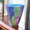 Homezia 8" Blue And Green Murano Glass Abstract Oval Table Vase